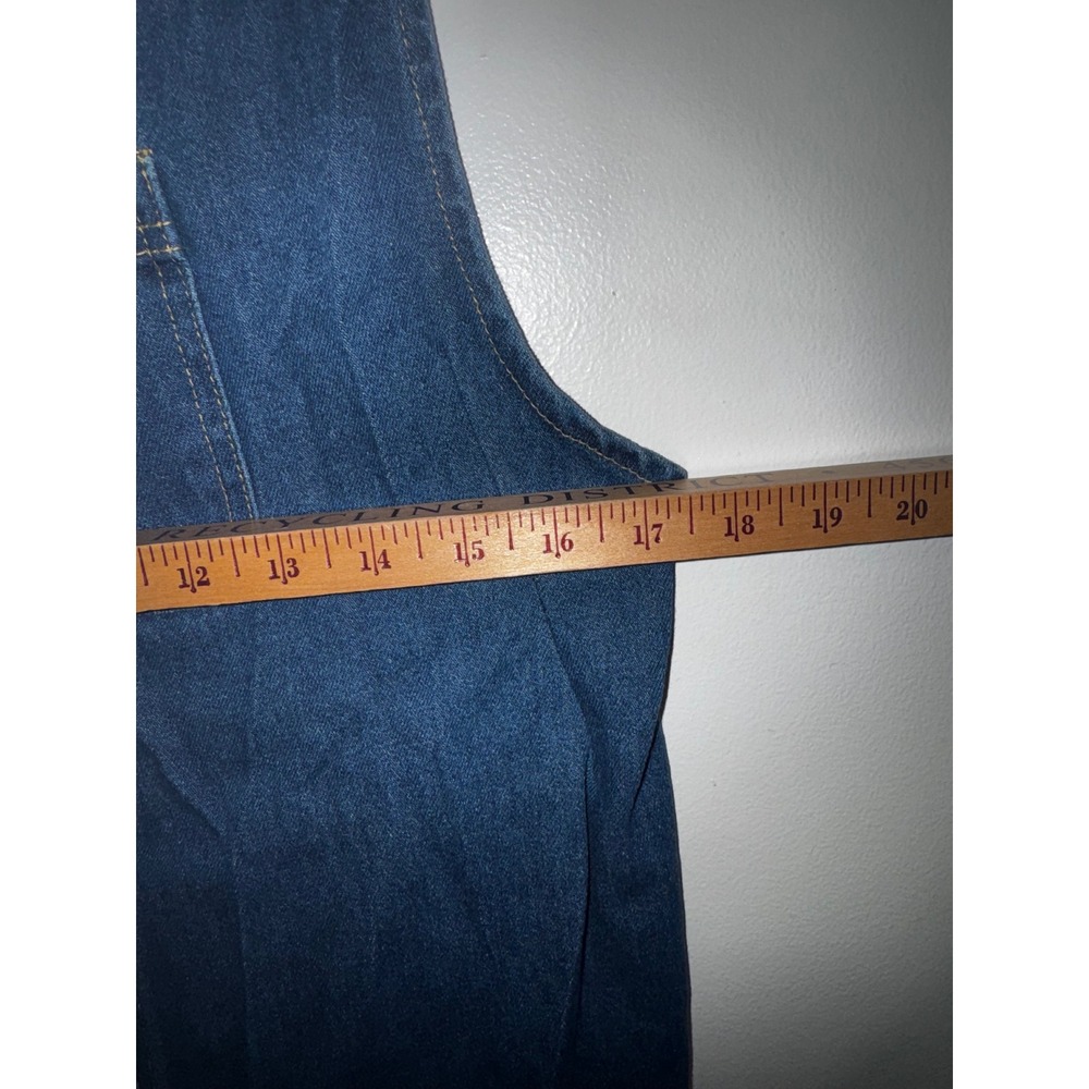 Vtg 90s S/M Blue Denim Overall Pinafore Jumper Dress Gold Button Front USA - Picture 5 of 8